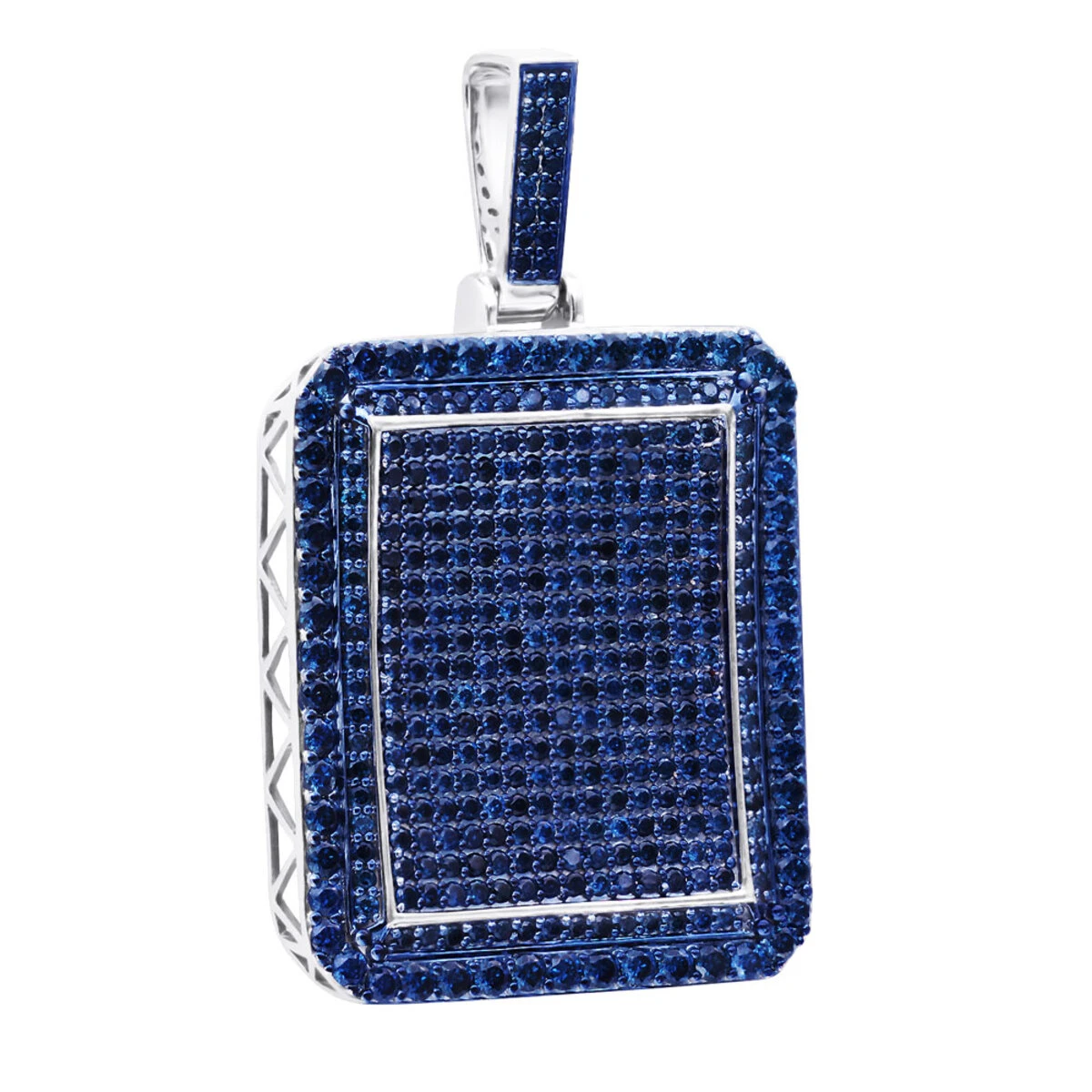 Unique Large 8 Carat Blue Diamonds 14K White Gold Dog Tag Pendant For Men 3 Unique Large 8 Carat Blue Diamonds 14K White Gold Dog Tag Pendant For Men