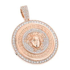 Men's Diamond Versace Style Medusa Pendant Medallion 18K Yellow Gold 7ct -Outlet Bijou Lush Store custom made diamond versace style medusa pendant medallion 18k gold 6ct ro