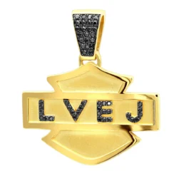 Logo Name Black Diamond Pendant For Men 14K Yellow Gold 0.55ct