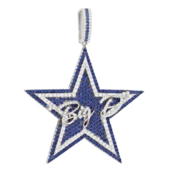 Iced Out Large Star Name Pendant In Sterling Silver For Men