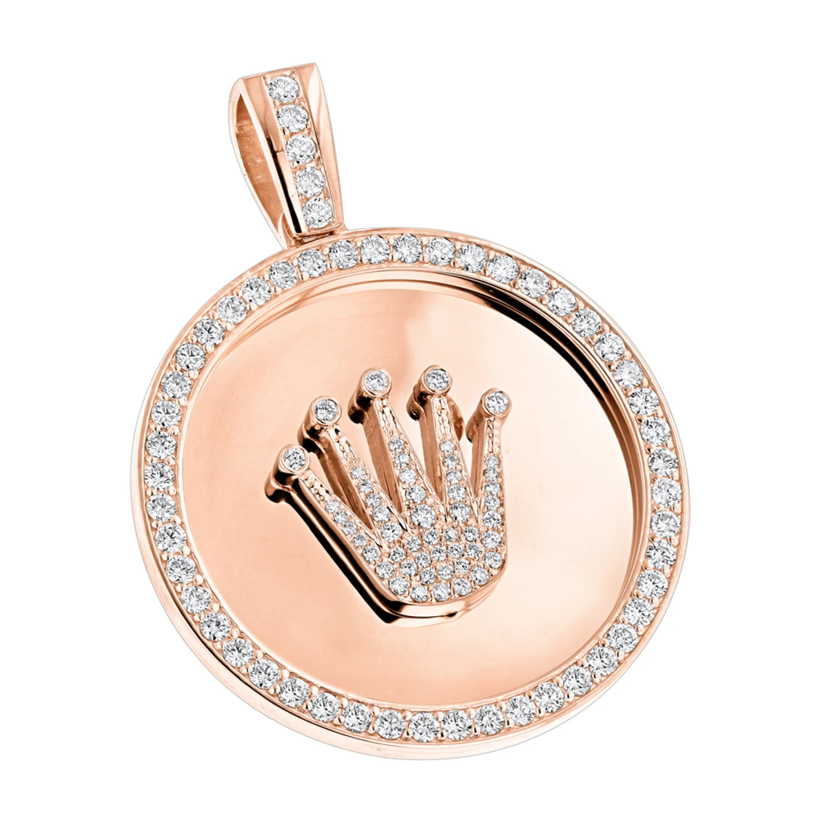 18K Yellow Gold Crown Diamond Pendant Rolex Style Medallion 6ct 5 18K Yellow Gold Crown Diamond Pendant Rolex Style Medallion 6ct - Image 3