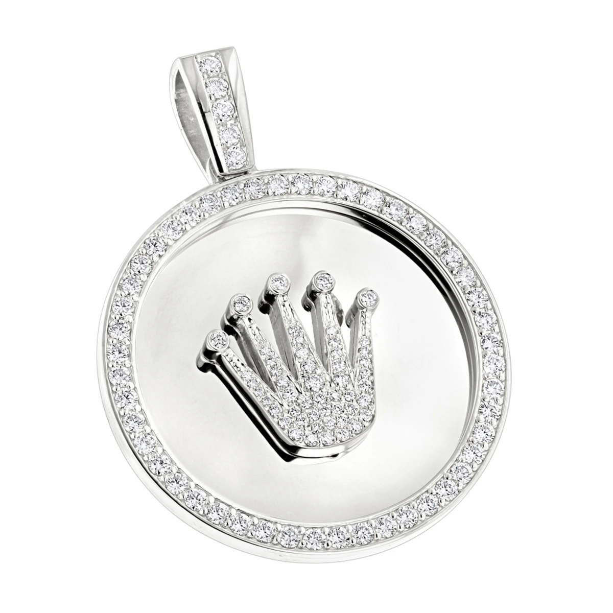 18K Yellow Gold Crown Diamond Pendant Rolex Style Medallion 6ct 4 18K Yellow Gold Crown Diamond Pendant Rolex Style Medallion 6ct - Image 2