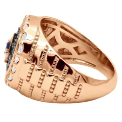 Custom Unique Pinky Ring 14K White Gold Black White Diamond Blue Sapphire Men's Ring -Outlet Bijou Lush Store custom pinky rings unique white black diamond blue sapphire mens ring 2 carat 018288 back rose 20220601