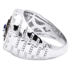 Custom Unique Pinky Ring 14K White Gold Black White Diamond Blue Sapphire Men's Ring -Outlet Bijou Lush Store custom pinky rings unique white black diamond blue sapphire mens ring 2 carat 018288 back white 20220601