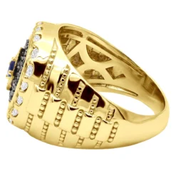 Custom Unique Pinky Ring 14K White Gold Black White Diamond Blue Sapphire Men's Ring -Outlet Bijou Lush Store custom pinky rings unique white black diamond blue sapphire mens ring 2 carat 018288 back yellow 20220601