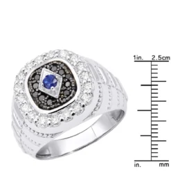 Custom Unique Pinky Ring 14K White Gold Black White Diamond Blue Sapphire Men's Ring -Outlet Bijou Lush Store custom pinky rings unique white black diamond blue sapphire mens ring 2 carat 018288 ruler white 20220601