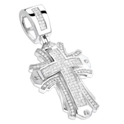 Designer Diamond Cross Pendant 2 Ct 14K White Gold