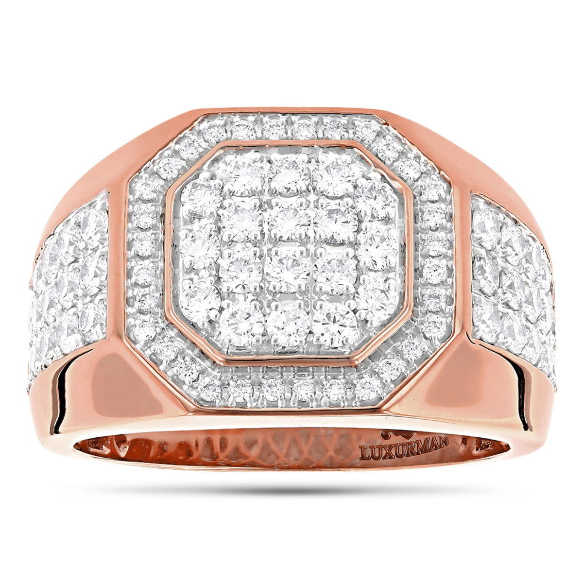 Designer Men's Diamond Ring 14K Yellow Gold By Luxurman 1.8ct 5 Designer Men's Diamond Ring 14K Yellow Gold By Luxurman 1.8ct - Image 3