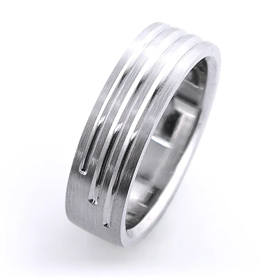 Designer Three Lines Solid Platinum Men's Wedding Band 4 Designer Three Lines Solid Platinum Men's Wedding Band - Image 2