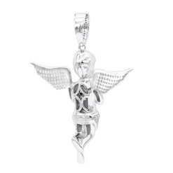 Diamond Baby Angel Pendant For Men 10K White Gold By Luxurman 0.5ct -Outlet Bijou Lush Store diamond baby angel pendant for men in solid 10k gold by luxurman 05ct backwh