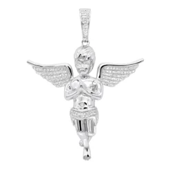 Diamond Baby Angel Pendant For Men 10K White Gold By Luxurman 0.5ct