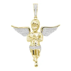 Diamond Baby Angel Pendant For Men 10K White Gold By Luxurman 0.5ct -Outlet Bijou Lush Store diamond baby angel pendant for men in solid 10k gold by luxurman 05ct ye