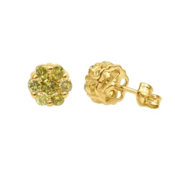 Diamond Clusters 14K Yellow Gold Yellow Diamond Stud Earrings 1ct
