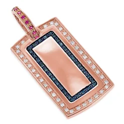 Diamond Dog Tag Military Pendant With Rubies & Diamonds 1.25ct 14K White Gold -Outlet Bijou Lush Store diamond dog tag military pendant with diamonds 125ct 14k ro