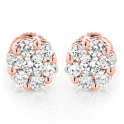 Diamond Earrings Cluster Stud Style 1/2ct 14K Yellow Gold -Outlet Bijou Lush Store diamond earrings cluster stud style 12ct 14k gold ro