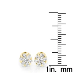 Diamond Earrings Cluster Stud Style 1/2ct 14K Yellow Gold -Outlet Bijou Lush Store diamond earrings cluster stud style 12ct 14k gold rulerye