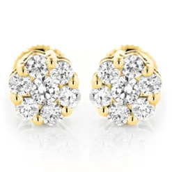 Diamond Earrings Cluster Stud Style 1/2ct 14K Yellow Gold