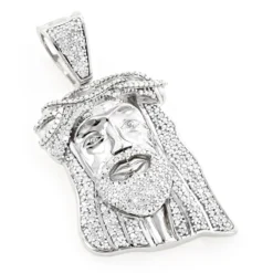 Diamond Jesus Head Pendant 0.75ct 10K White Gold Mini Jesus Face Charm