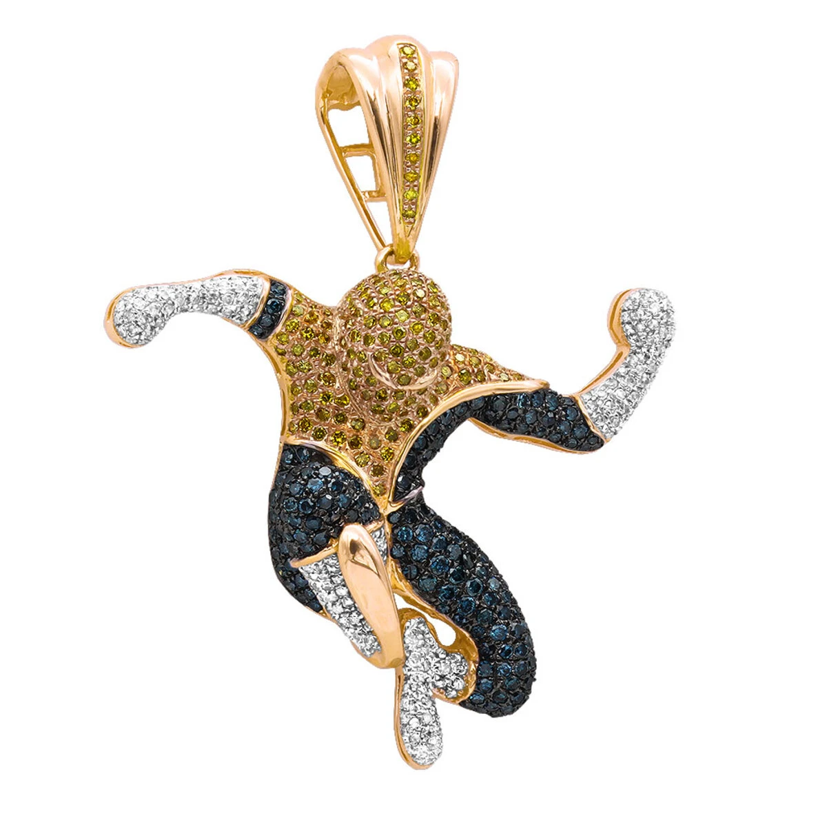 Real White Blue Yellow Diamond Spider-man Pendant 10K Rose Gold 3ct 3 Real White Blue Yellow Diamond Spider-man Pendant 10K Rose Gold 3ct