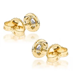 14K Yellow Gold Halo Design 1 Carat Diamond Stud Earrings For Men & Women Sale -Outlet Bijou Lush Store diamond studs 14k cluster diamond stud earrings 70ct p 6934 backye 1