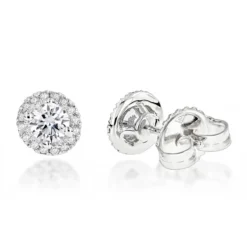 Halo Diamond Studs 14K White Gold Cluster Diamond Stud Earrings .70ct