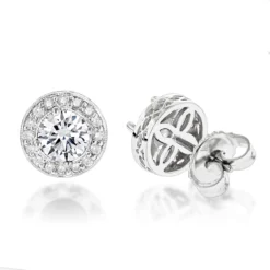 Diamond Studs 14K White Gold Cluster Diamond Stud Earrings .82ct