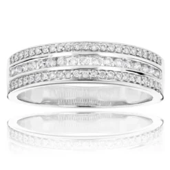 Diamond Wedding Bands 14K White Gold Designer Diamond Ring 0.5ct