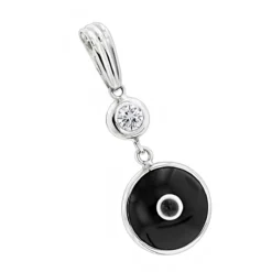 14K White Gold & Diamond Black Evil Eye Pendant 0.10