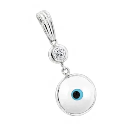 14K White Gold & Diamond White Evil Eye Pendant 0.10