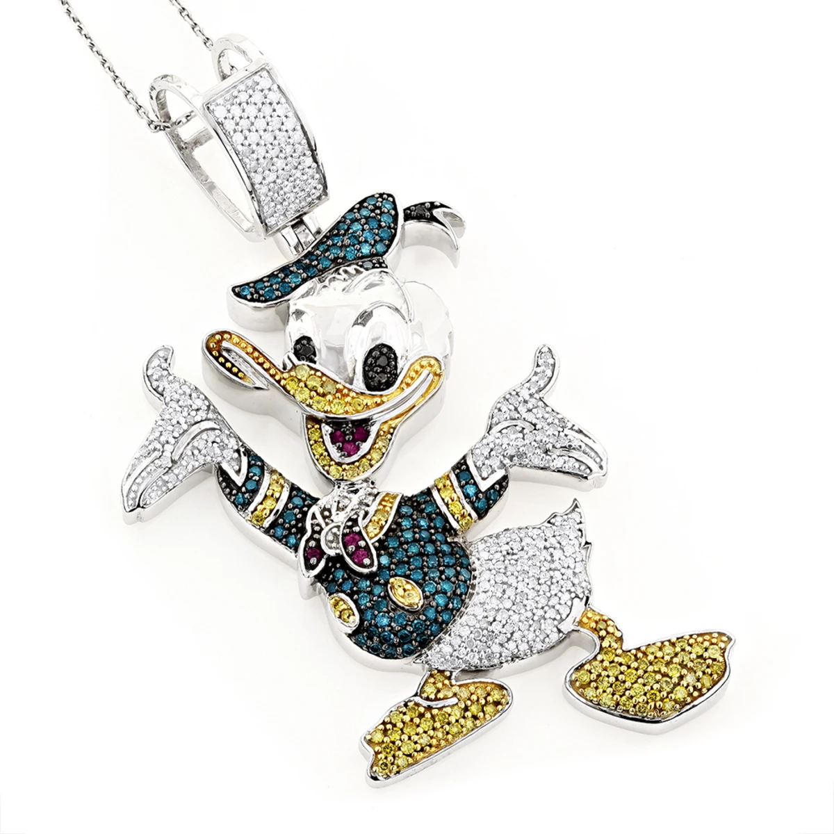 Fancy Diamond 10K White Gold Donald Duck Pendant 4.08ct 3 Fancy Diamond 10K White Gold Donald Duck Pendant 4.08ct