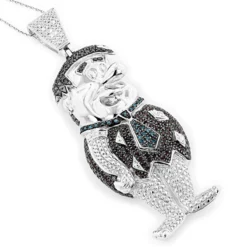 Fred Flintstones Diamond Pendant Sterling Silver Cartoon Character 2.25ct