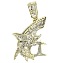 Large Fully Paved Diamond Shark Pendant For Men 10K Yellow Gold Jaws Charm 1.5ct -Outlet Bijou Lush Store fully paved diamond shark pendant for men in 10k gold by luxurman 15ct backye