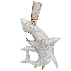 Large Fully Paved Diamond Shark Pendant For Men 10K Yellow Gold Jaws Charm 1.5ct -Outlet Bijou Lush Store fully paved diamond shark pendant for men in 10k gold by luxurman 15ct ro