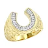 Good Luck Men's 14K Yellow Gold Nugget Horseshoe Diamond Ring 0.5ct By Luxurman