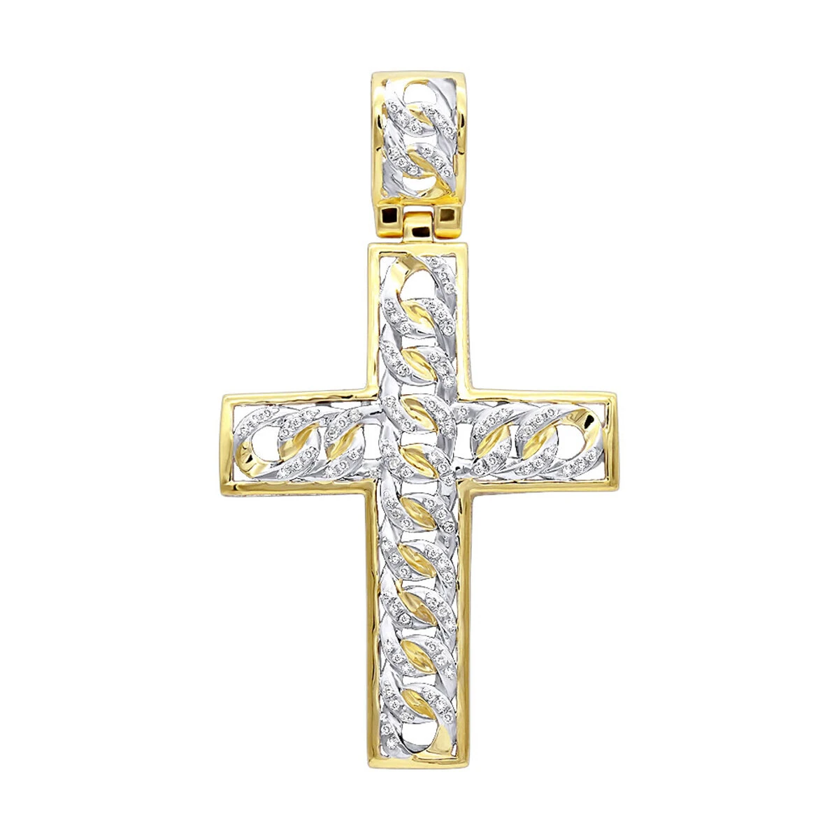 Hip Hop 10K Yellow Gold Cuban Link Chain Diamond Cross Pendant For Men 3 Hip Hop 10K Yellow Gold Cuban Link Chain Diamond Cross Pendant For Men