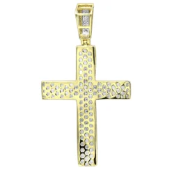 Hip Hop 10K Yellow Gold Large Diamond Double Cross Pendant For Men 0.4ct -Outlet Bijou Lush Store hip hop jewelry 10k gold large diamond double cross pendant for men 0 4ct backye