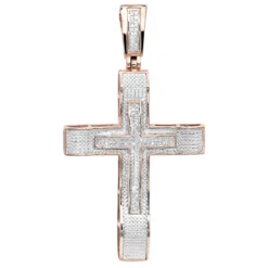 Hip Hop 10K Yellow Gold Large Diamond Double Cross Pendant For Men 0.4ct -Outlet Bijou Lush Store hip hop jewelry 10k gold large diamond double cross pendant for men 0 4ct ro