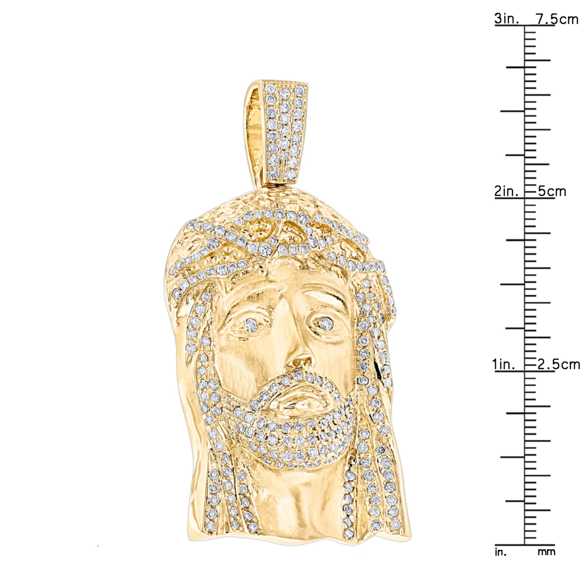 Hip Hop 14K Yellow Gold Round Diamond Jesus Head Pendant 3.5ct By Luxurman 8 Hip Hop 14K Yellow Gold Round Diamond Jesus Head Pendant 3.5ct By Luxurman - Image 6