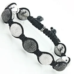 Hip Hop Beaded Disco Ball Bracelet W White Black Diamonds 5ct