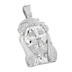 Real Hip Hop Large 14K White Gold Diamond Jesus Face Pendant 7ct