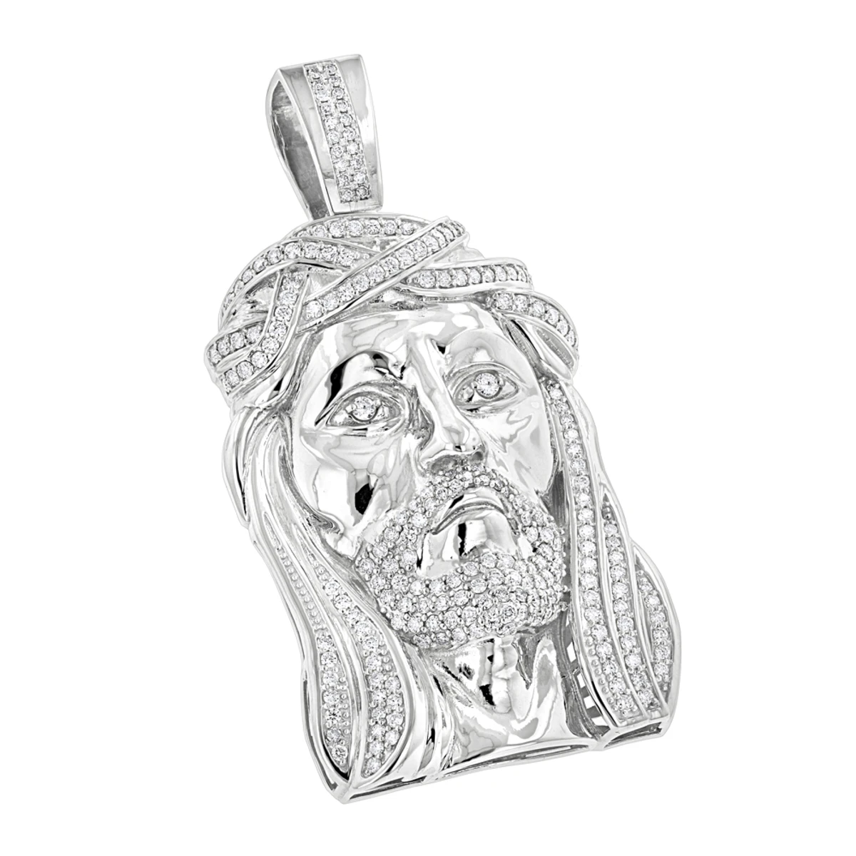 Real Hip Hop Large 14K White Gold Diamond Jesus Face Pendant 7ct 3 Real Hip Hop Large 14K White Gold Diamond Jesus Face Pendant 7ct