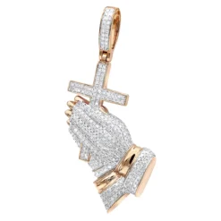 Hip Hop 10K Yellow Gold Praying Hands And Cross Diamond Pendant For Men 10 Hip Hop 10K Yellow Gold Praying Hands And Cross Diamond Pendant For Men -Outlet Bijou Lush Store hip hop jewelry praying hands and cross diamond pendant for men 10k gold ro