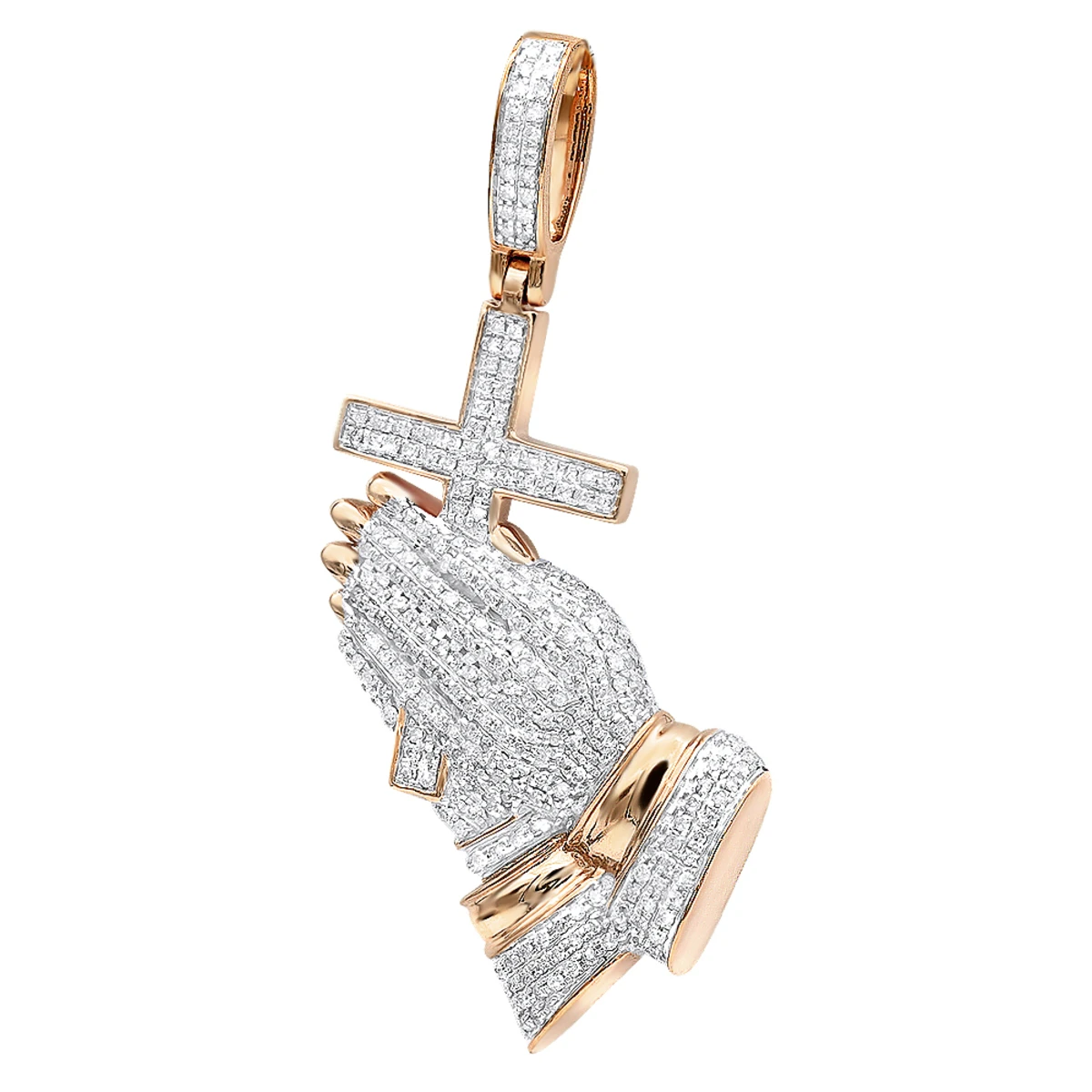 Hip Hop 10K Yellow Gold Praying Hands And Cross Diamond Pendant For Men 5 Hip Hop 10K Yellow Gold Praying Hands And Cross Diamond Pendant For Men - Image 3