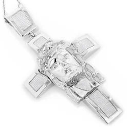 Hip Hop Sterling Silver Diamond Jesus Face Cross Pendant 1.54ct