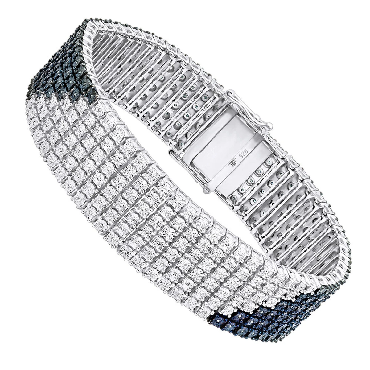 Hip Hop White Blue Diamond Bracelet For Men 1.23ct Silver 3 Hip Hop White Blue Diamond Bracelet For Men 1.23ct Silver