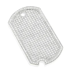 Iced Out 14K White Gold Designer Diamond Dog Tag Pendant 5ct