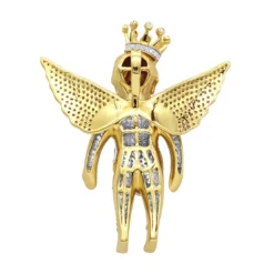 Iced Out Crowned Angel Pendant With Diamonds 10K Yellow Gold 1.5ct -Outlet Bijou Lush Store iced out crowned angel pendant with diamonds in 10k gold 164ct backye