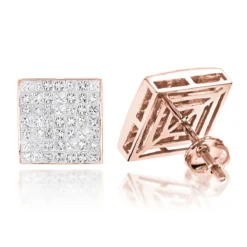 Invisible Set Princess Cut Diamond Stud Earrings 3.05ct 14K White Gold -Outlet Bijou Lush Store invisible set princess cut diamond stud earrings 305ct 14k gold ro