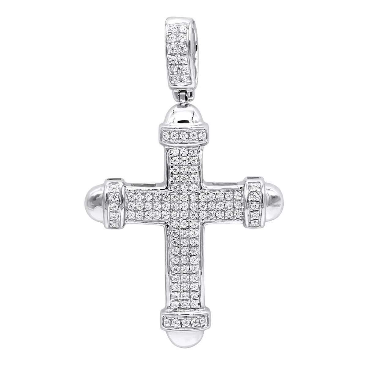 14K White Gold Real Diamond Cross Pendant For Men & Women 0.35ct Bottony Trefly 3 14K White Gold Real Diamond Cross Pendant For Men & Women 0.35ct Bottony Trefly