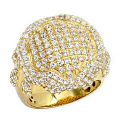 4 Carat Men's Diamond Ring Dripping Design 14K Yellow Gold Luxurman
